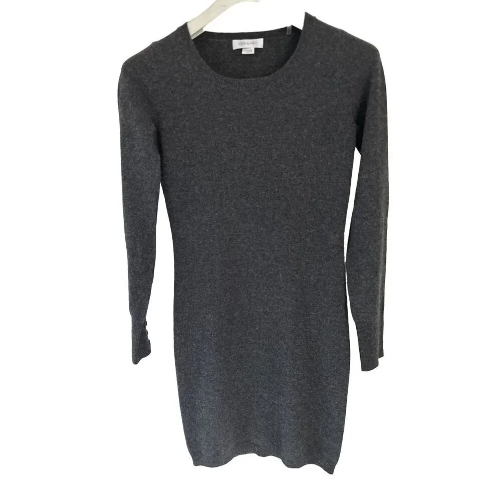 Christopher Fisher 100% Cashmere Dress Crewneck Gray Fitted Long Sleeve Size XS